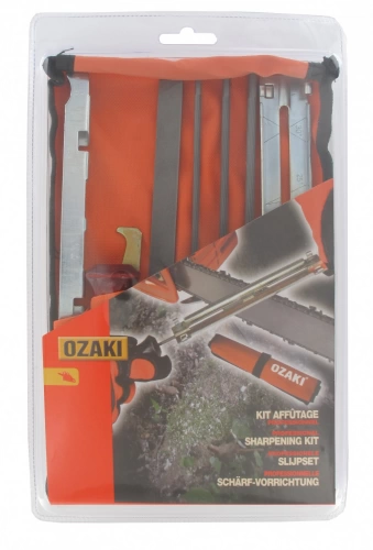 Kit d’affûtage : manche, jauge, porte lime, curette, 4 limes rondes et plate